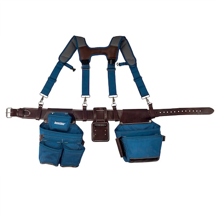 Bucket Boss Belt, Leather Hyrbid Tool Belt with Suspenders, BLUE, Blue 55505-RB